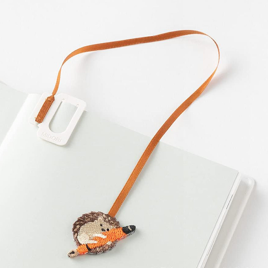 Embroidered Bookmark Ribbon - Hedgehog with Pencil