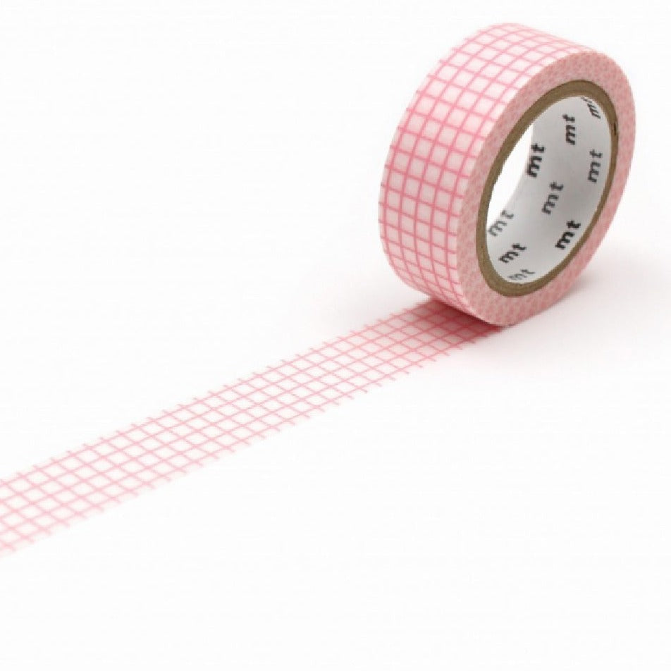 15mm Roll of Tape - Grid - Sakura Pink