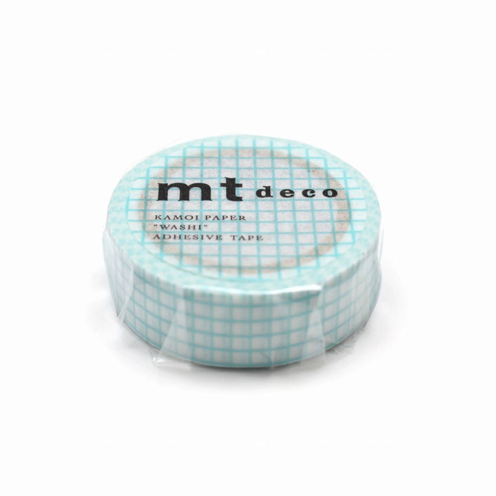 15mm Roll of Tape - Grid - Mint Blue