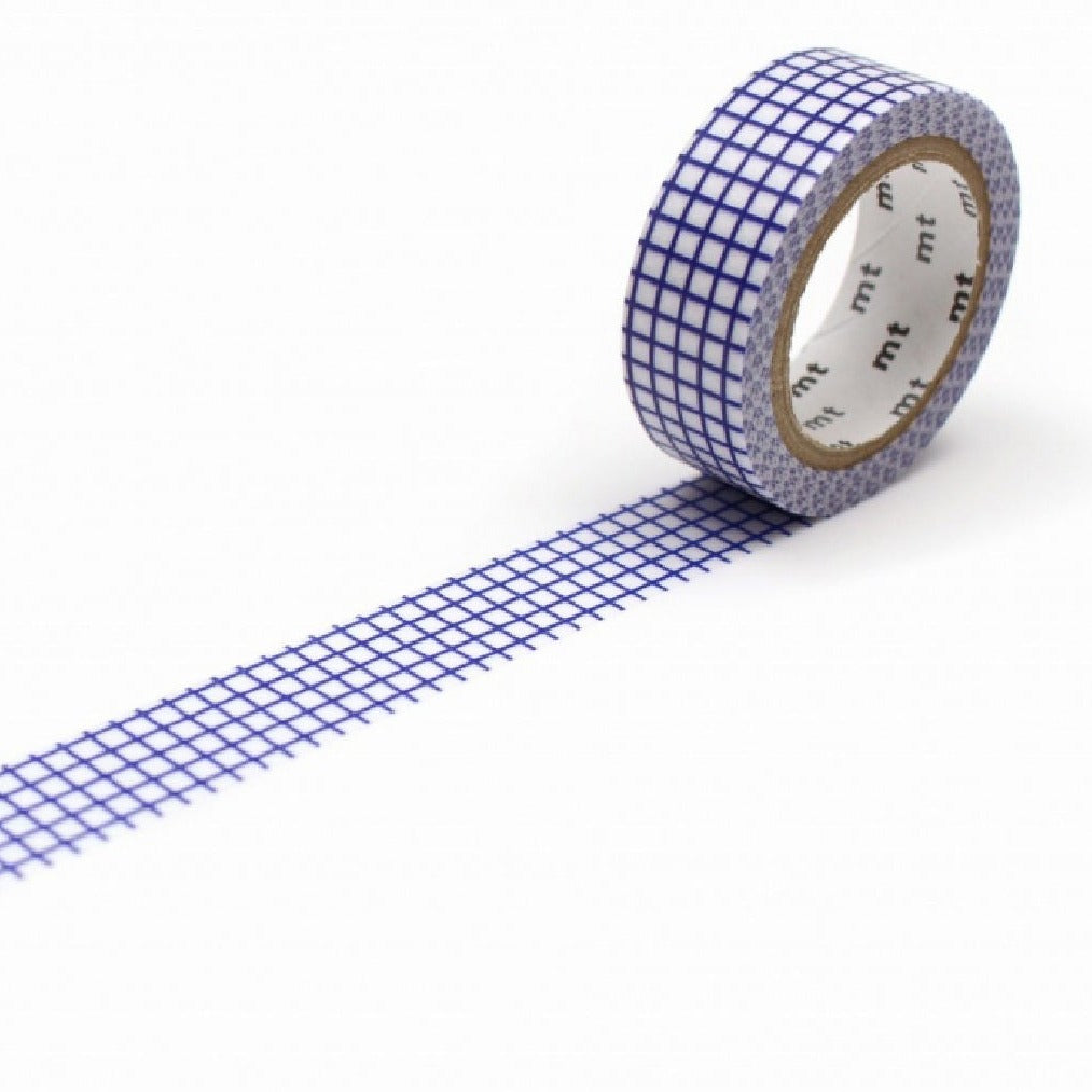 15mm Roll of Tape - Grid - Blueberry Blue