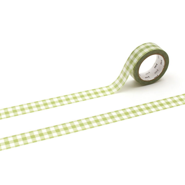 15mm Roll of Tape - Gingham Check - Moss Green