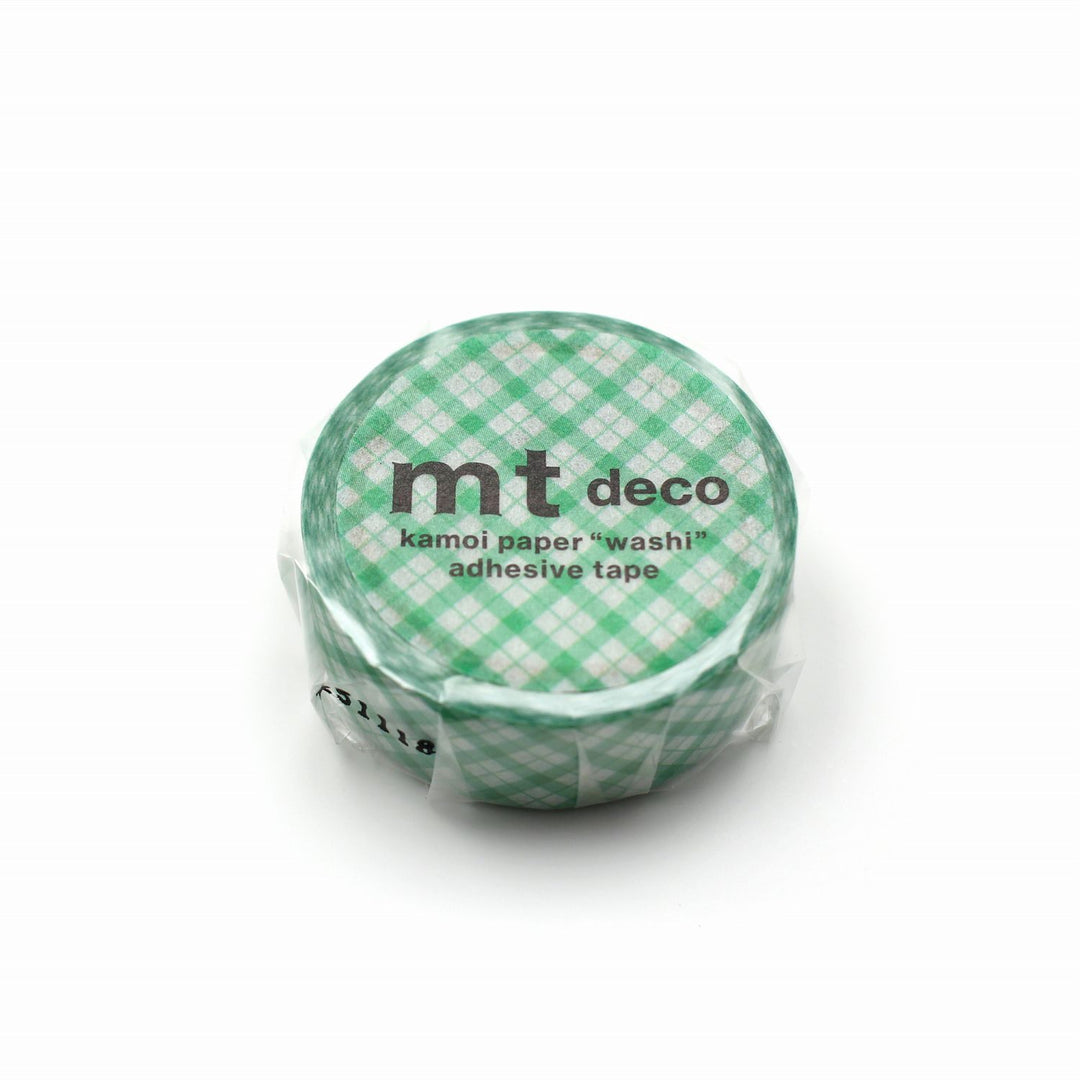 15mm Roll of Tape - Overlapping Gingham Check - Green