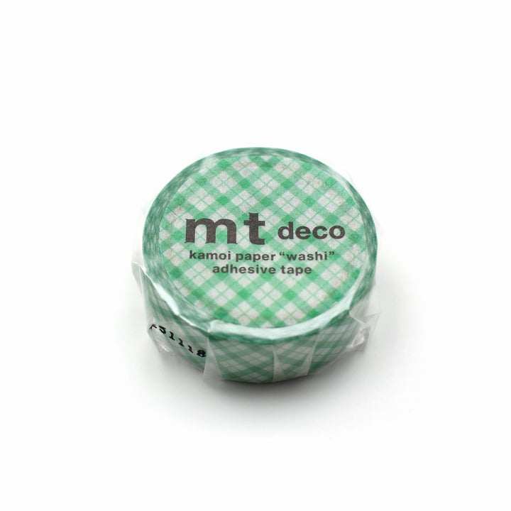 15mm Roll of Tape - Overlapping Gingham Check - Green