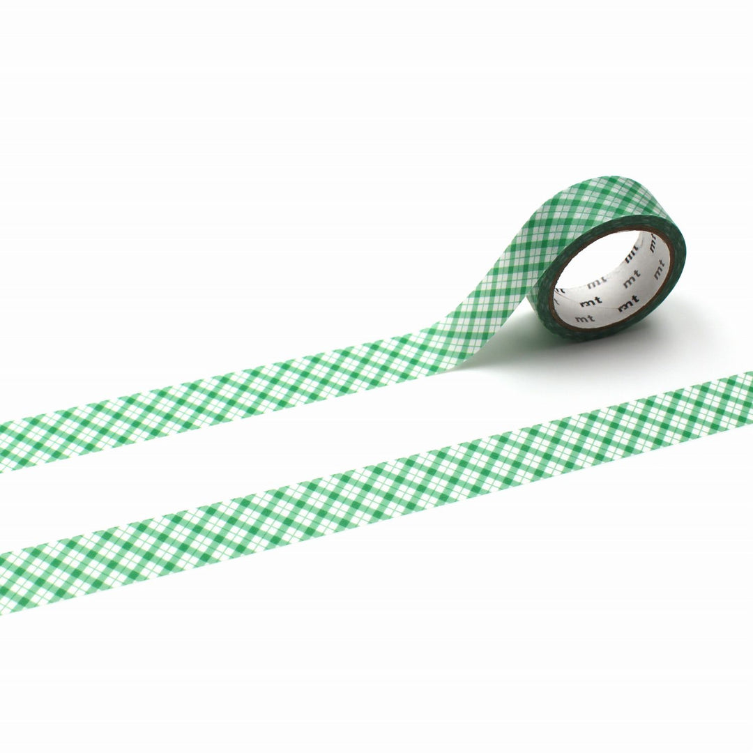 15mm Roll of Tape - Overlapping Gingham Check - Green