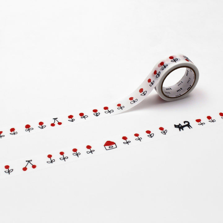 x Makoto Matsubayashi - 15mm Roll of Tape - Black Cat w Flowers