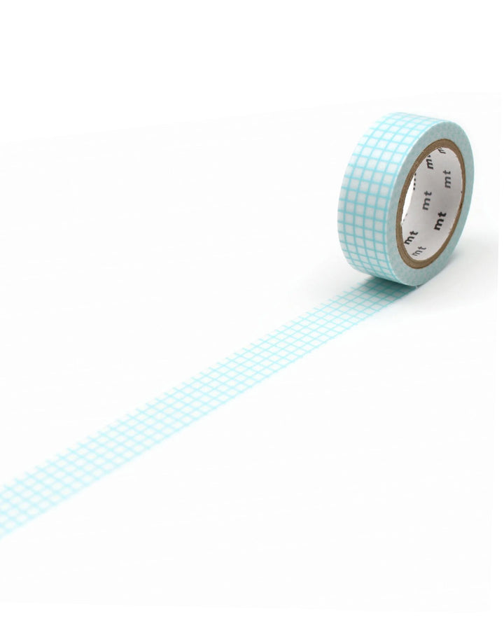 15mm Roll of Tape - Grid - Mint Blue