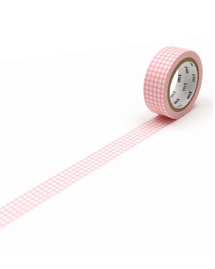15mm Roll of Tape - Grid - Sakura Pink