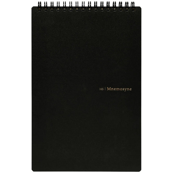 Black notebook with 'Mnemosyne' branding on a white background #paper-type_5mm-grid