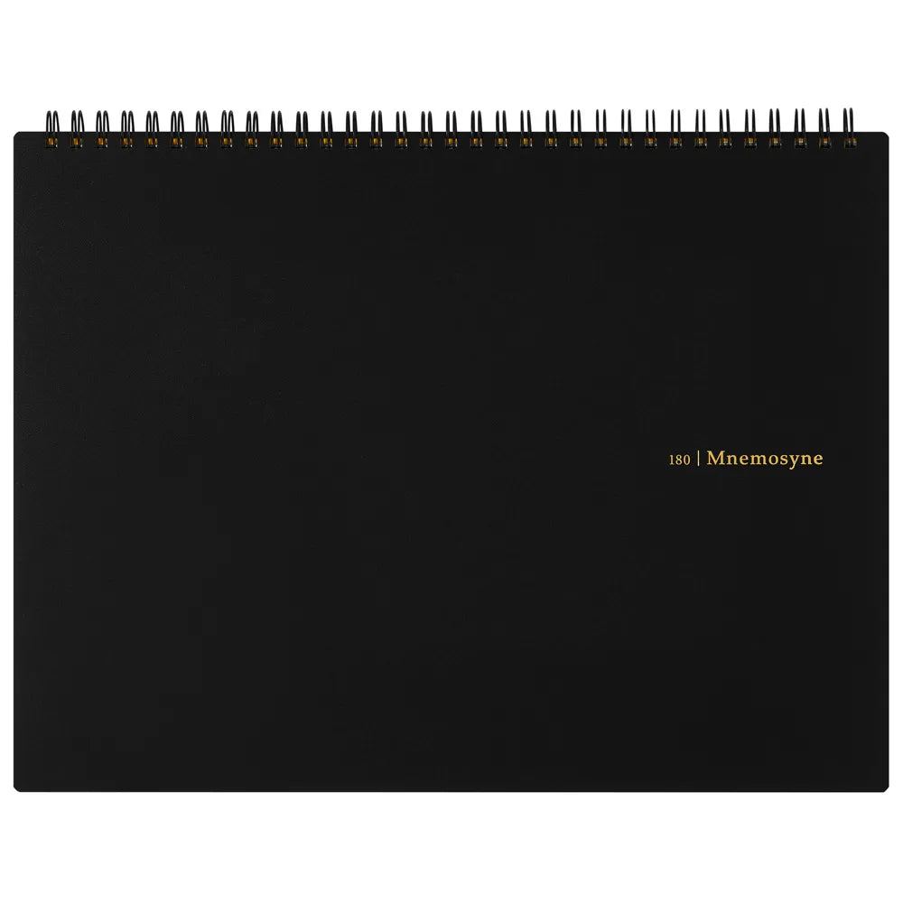 Black notebook with 'Mnemosyne' branding on a white background #paper-size_a4