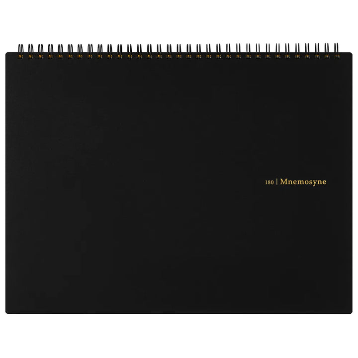 Black notebook with 'Mnemosyne' branding on a white background #paper-size_a4