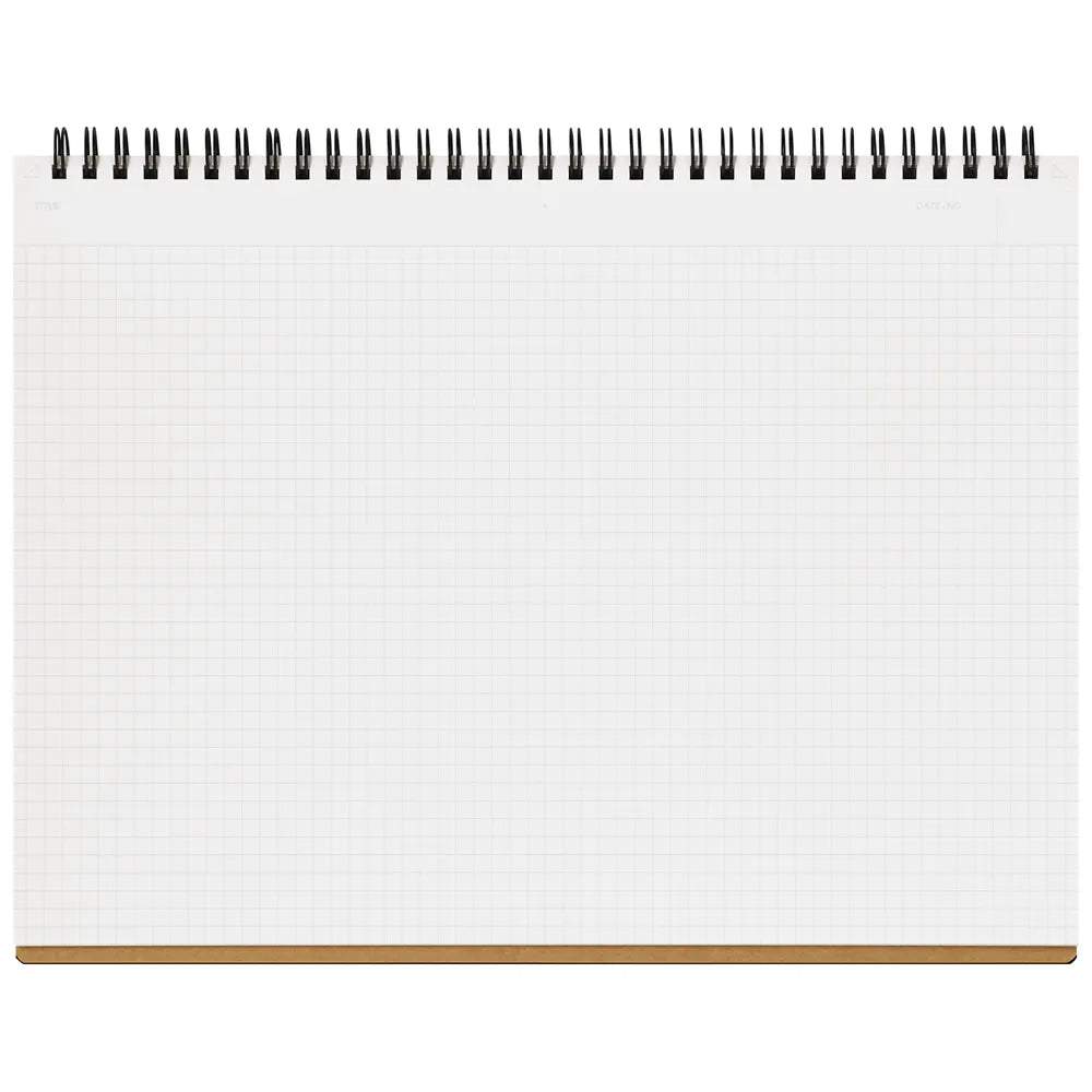 White notebook with a brown base and black spiral binding on a white background #paper-size_a4
