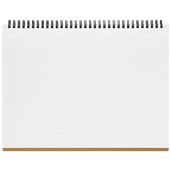 White notebook with a brown base and black spiral binding on a white background #paper-size_a4