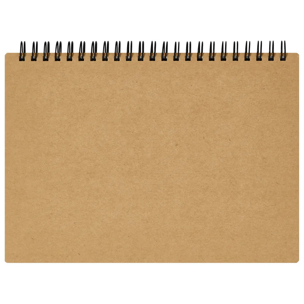 Brown kraft paper notebook with black wire binding on a white background #paper-size_a5