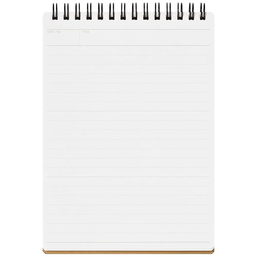 White spiral-bound notebook on a white background