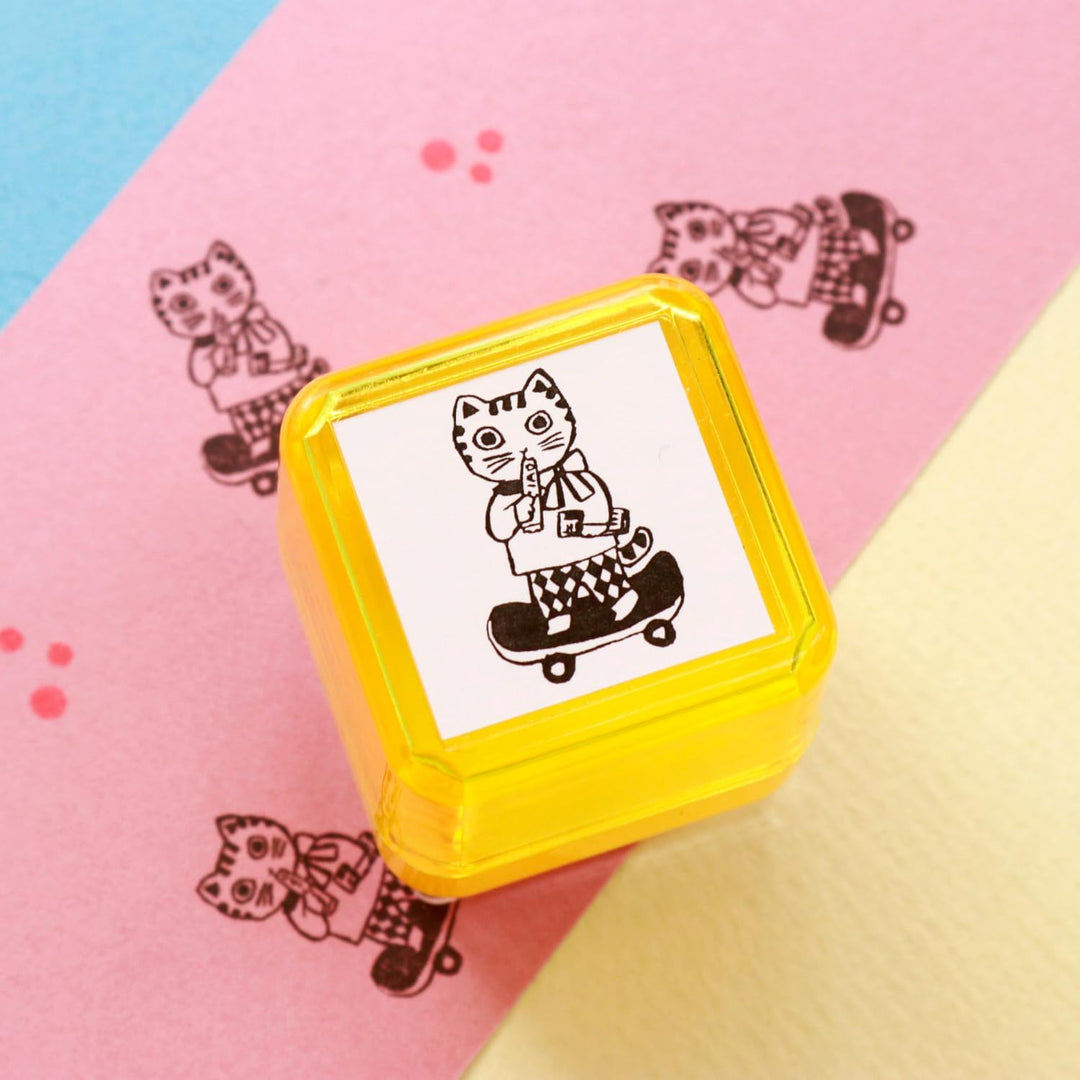 Sanby x Yumi Kitagishi Self Inkling Stamp - Skating Cat