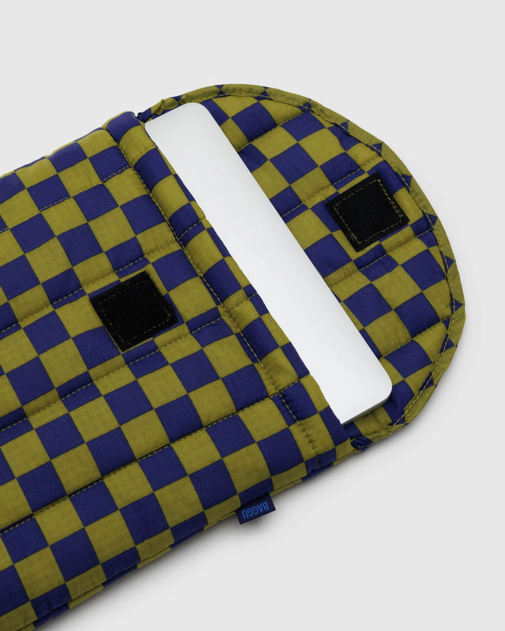 Puffy Laptop Sleeve 13" - Pear Navy Check