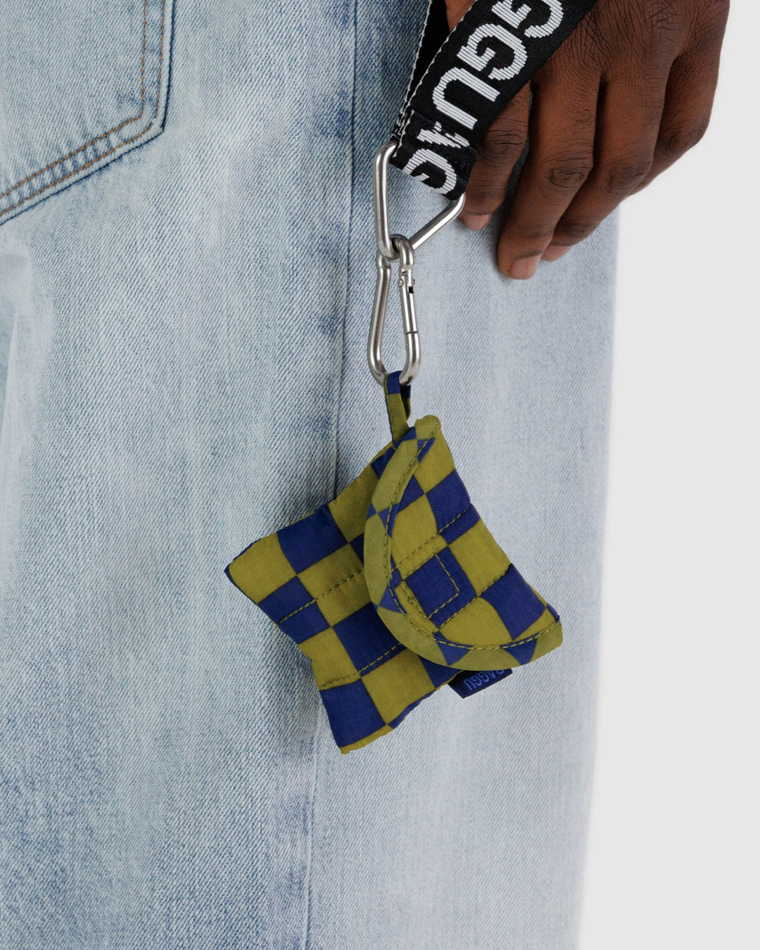 Puffy Earbuds / Cords Case - Pear Navy Check