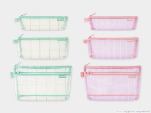 Mesh Pencil Case Pouch w/ Gusset - Checkered Green