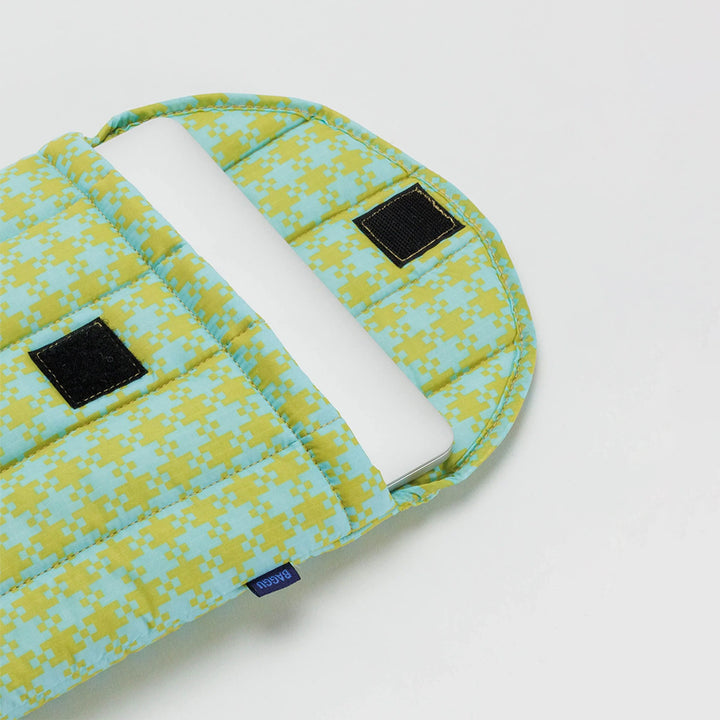 Puffy Laptop Sleeve 13" - Mint  Pixel Gingham