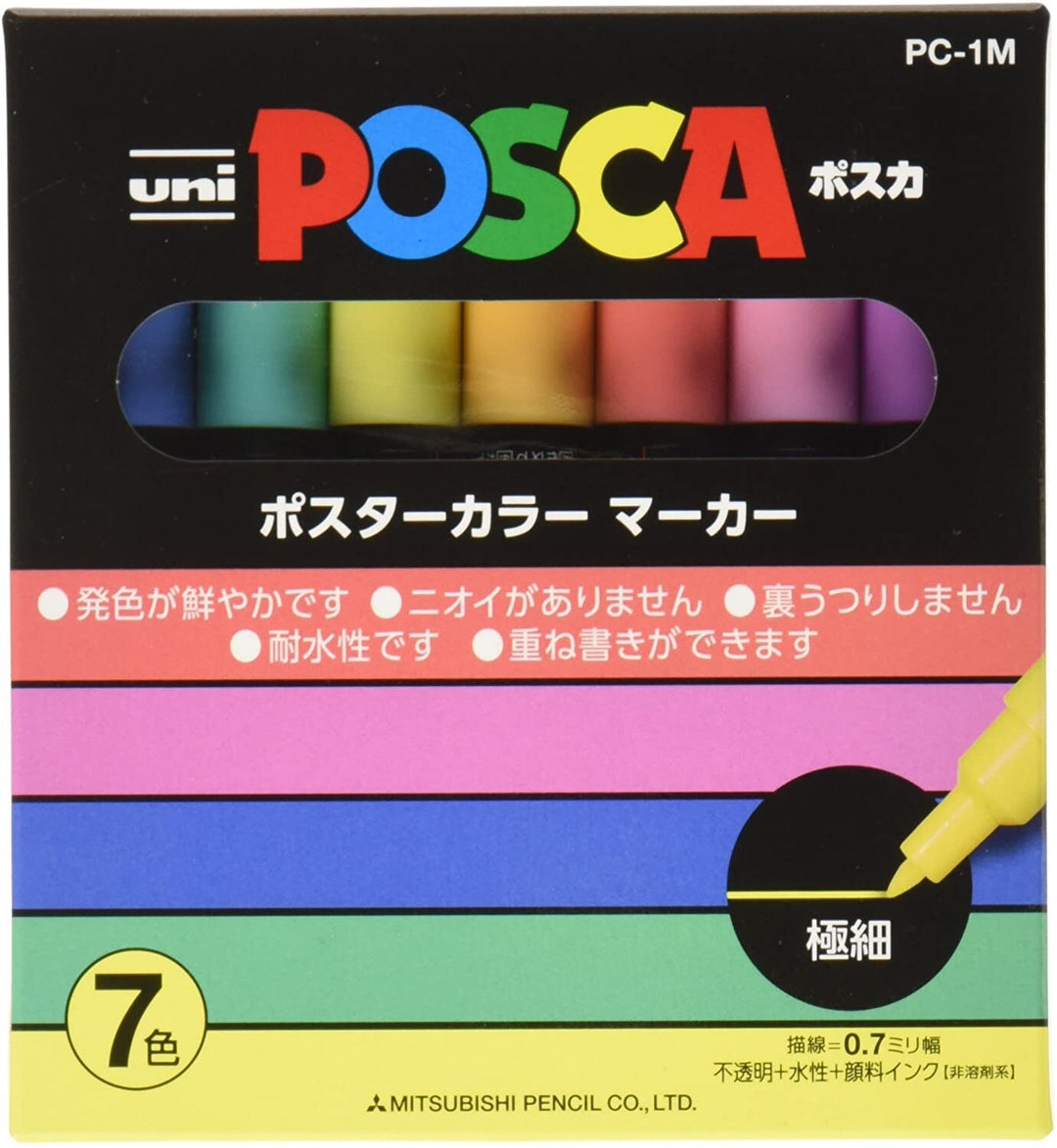 POSCA PC-1M - Ultra-Fine Paint Marker Pens - Set of 7 - Soft