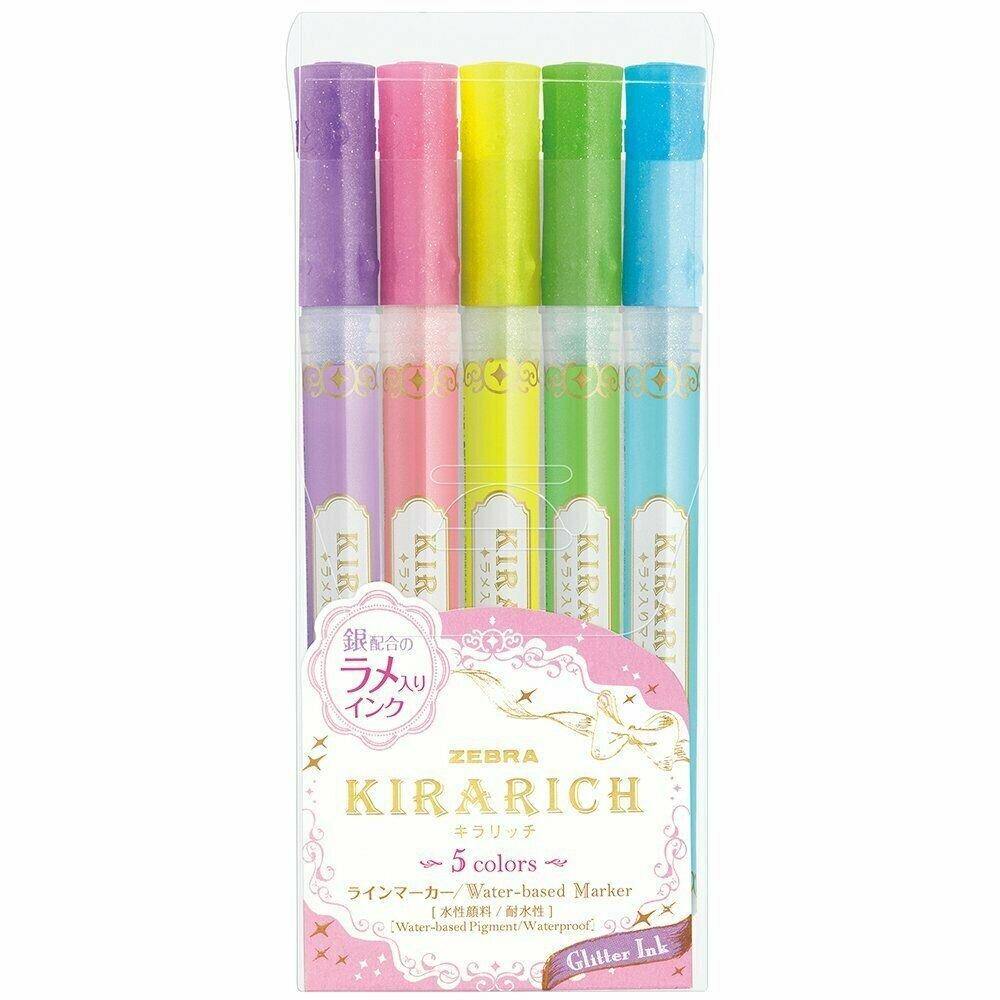 Kirarich Glitter Highlighter Markers - Set of 5 - tactile sensibility